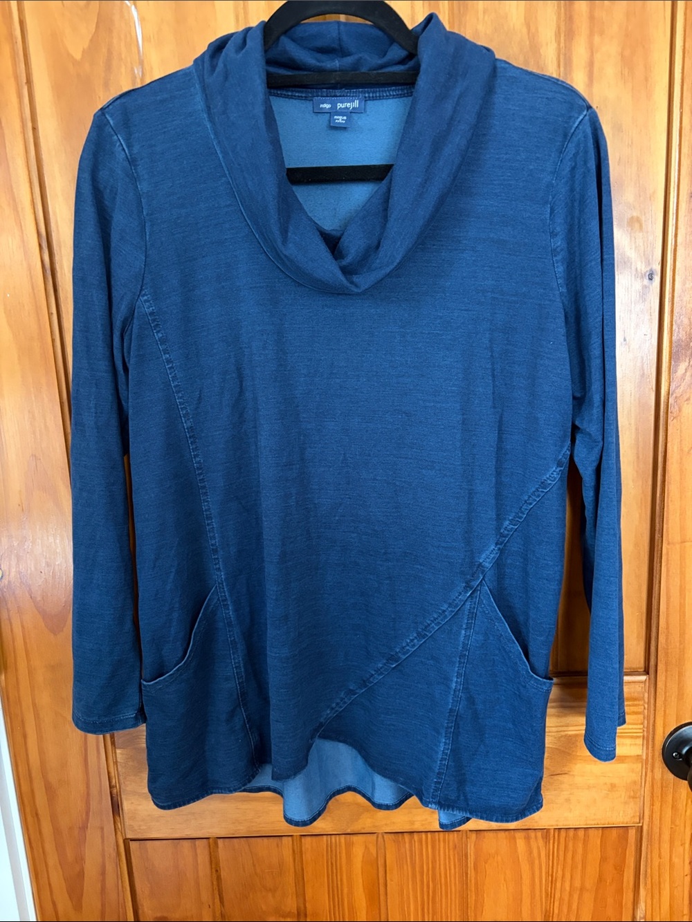 J Jill Pure Jill Blue Cowl Neck Indigo Soft Knit Long Sleeve Top Petite Small